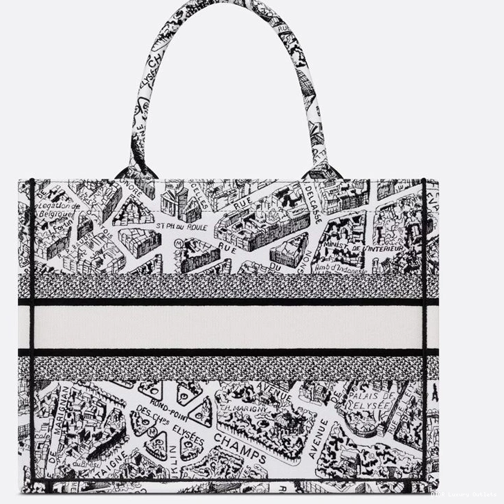 Cheap Plan Motif White Canvas de Book Dior Paris Tote 0807 Luxury
